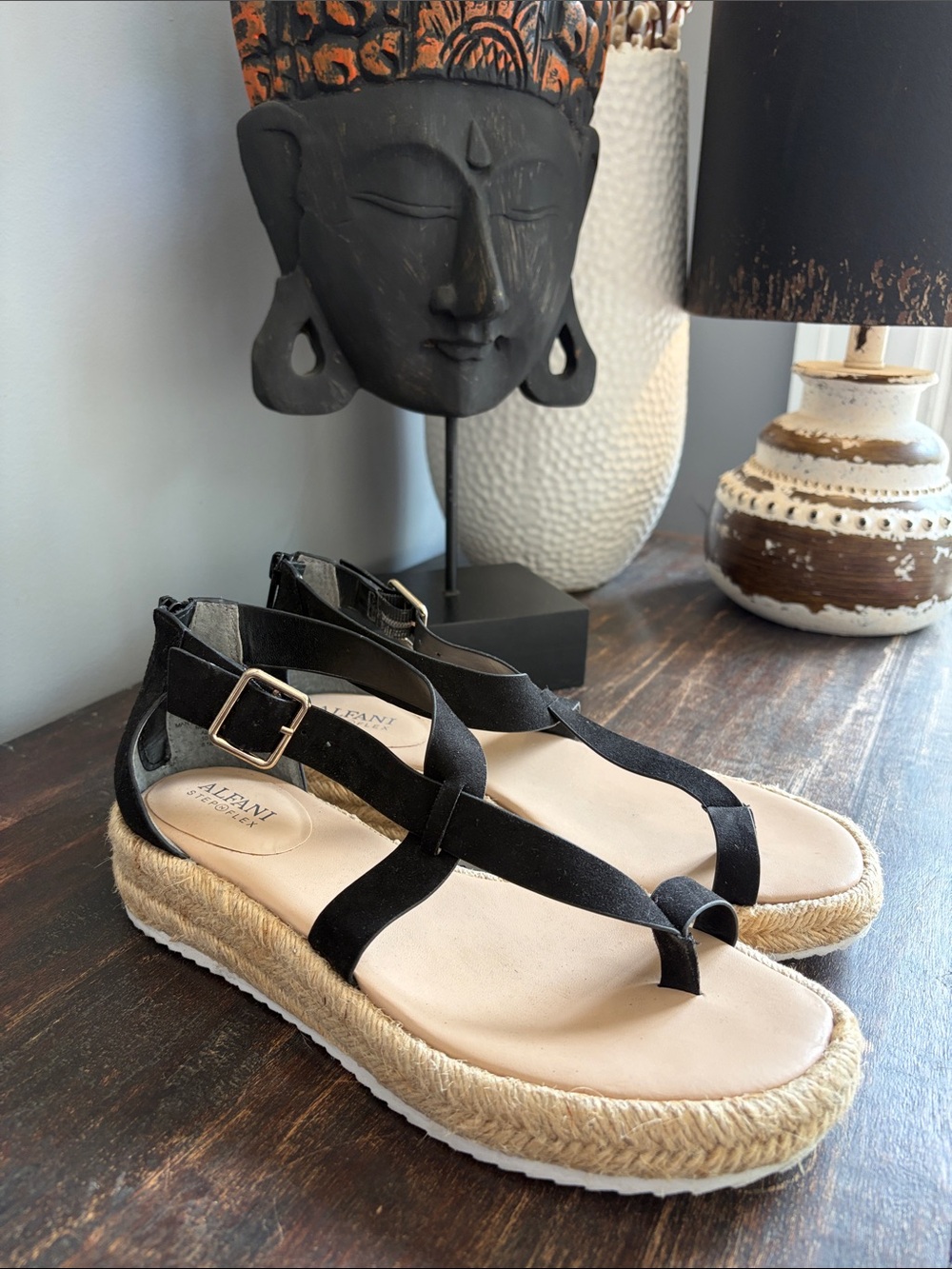 Womens Black Espadrille Platform Sandals by Alfani